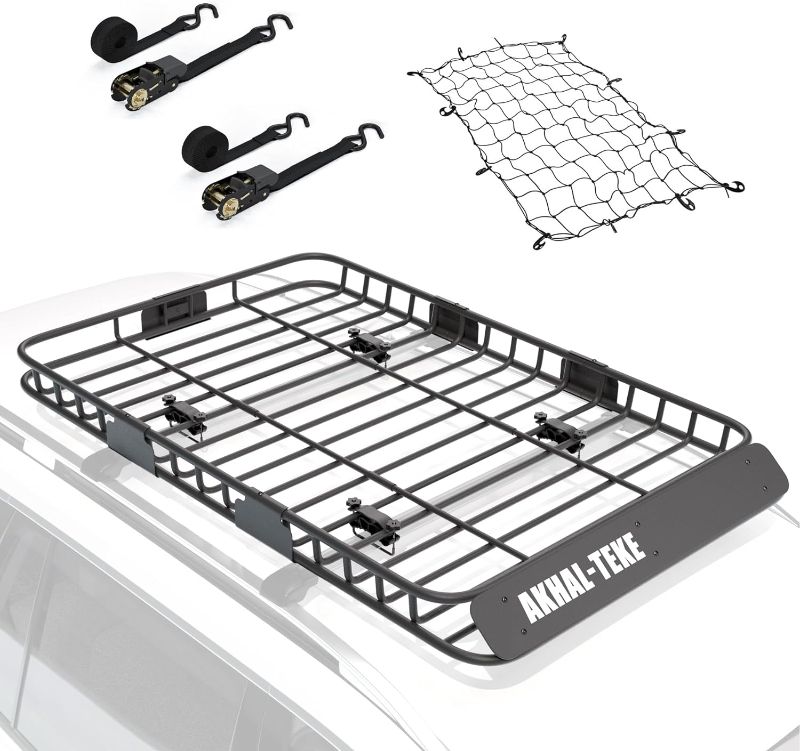 Photo 1 of 
AKHAL-TEKE Roof Rack Basket, Upgraded 64"x 39"x 4" Roof Rack Cargo Carrier with 3' X 4' Super Duty Bungee Cargo Net, 2 pcs Ratchet Strap...
Color:64" Cargo Basket + Net