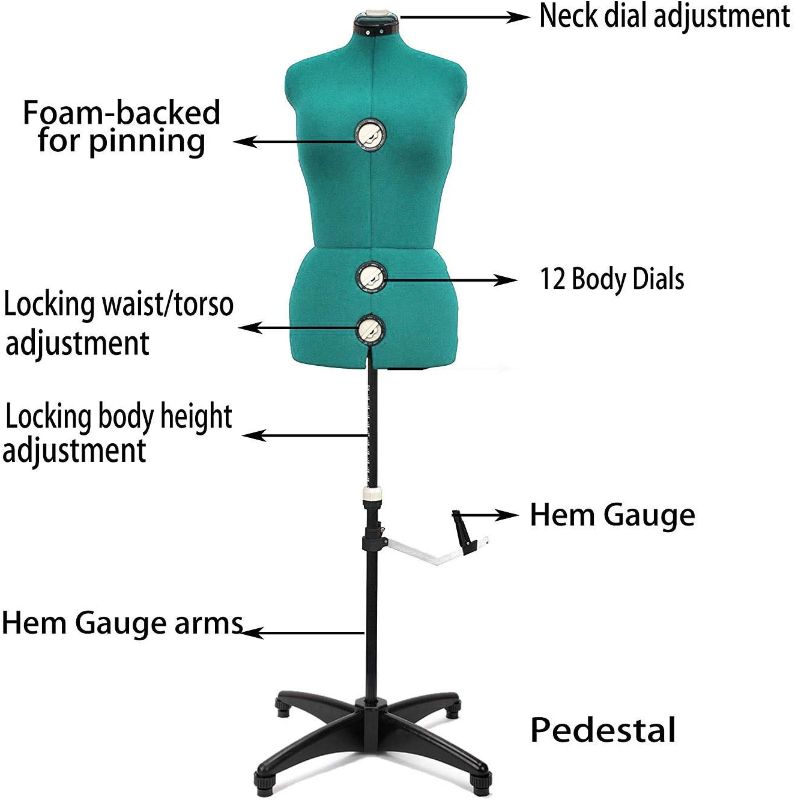 Photo 1 of ***see notes***BHD BEAUTY Green 13 Dials Female Fabric Adjustable Mannequin Dress Form for Sewing, Mannequin Body Torso with Tri-Pod Stand, Up to 70" Shoulder Height. (Large)
