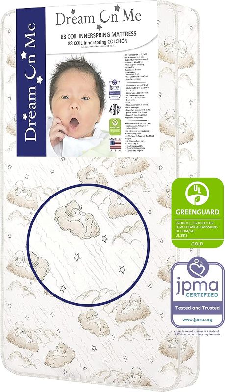 Photo 1 of 
Dream On Me Twilight 5” 88 Coil Inner Spring Crib And Toddler Mattress, Greenguard Gold Certified, 10 Year Limited Warranty, Waterproof Vinyl Cover, Made In...
Color:Beige Cloud Vinyl Cover
Size:5 Inch