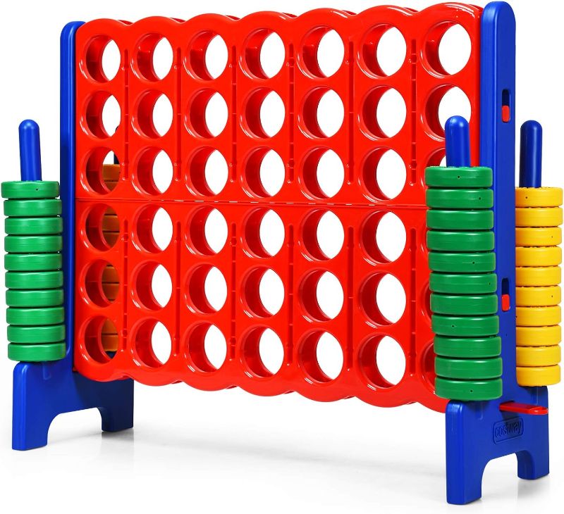 Photo 1 of ARLIME Giant 4 in a Row Connect Game, 47'' Jumbo 4-to-Score Toy Set W/ Quick-Release Lever, Build-in Ring, Jumbo Sized for Kids & Adults, Oversized Floor Activity for Indoor & Outdoor Play
