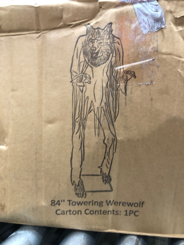 Photo 2 of ***PARTS ONLY*** Haunted Hill Farm Motion-Activated 7-Ft. Tall Towering Werewolf by SVI, Plug-in Scare Prop Animatronic for Indoor or Covered Outdoor Creepy Halloween Decoration
