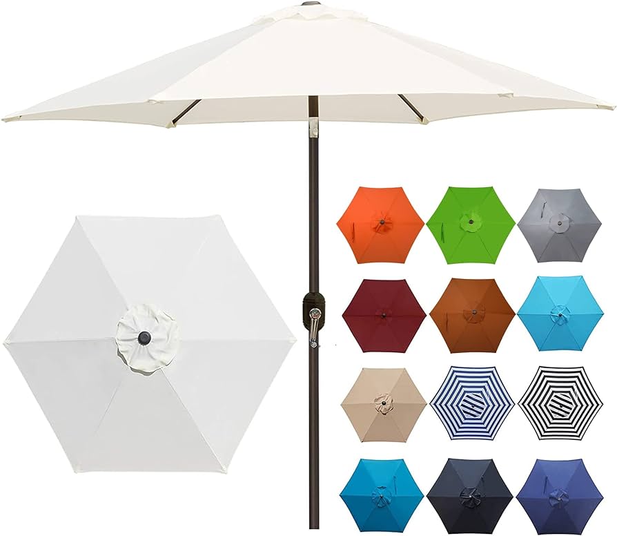 Photo 1 of Blissun 7.5 ft Patio Umbrella, Yard Umbrella Push Button Tilt Crank (Cream White)