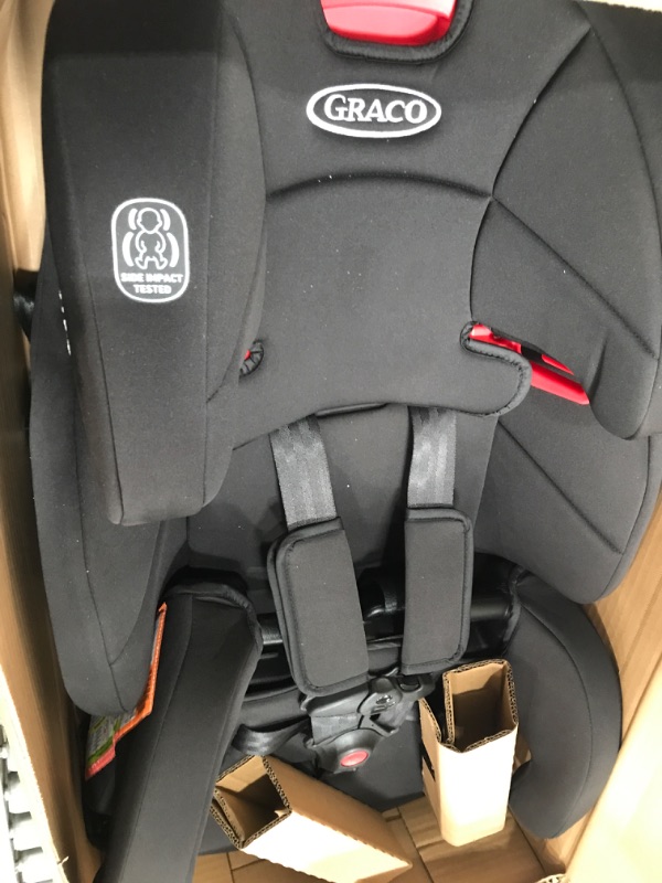 Photo 2 of ***DAMAGED - CUT/SLASHED - STRAPS MISSING - SEE PICTURES***
Graco Tranzitions 3 in 1 Harness Booster Seat, Proof Tranzitions Black