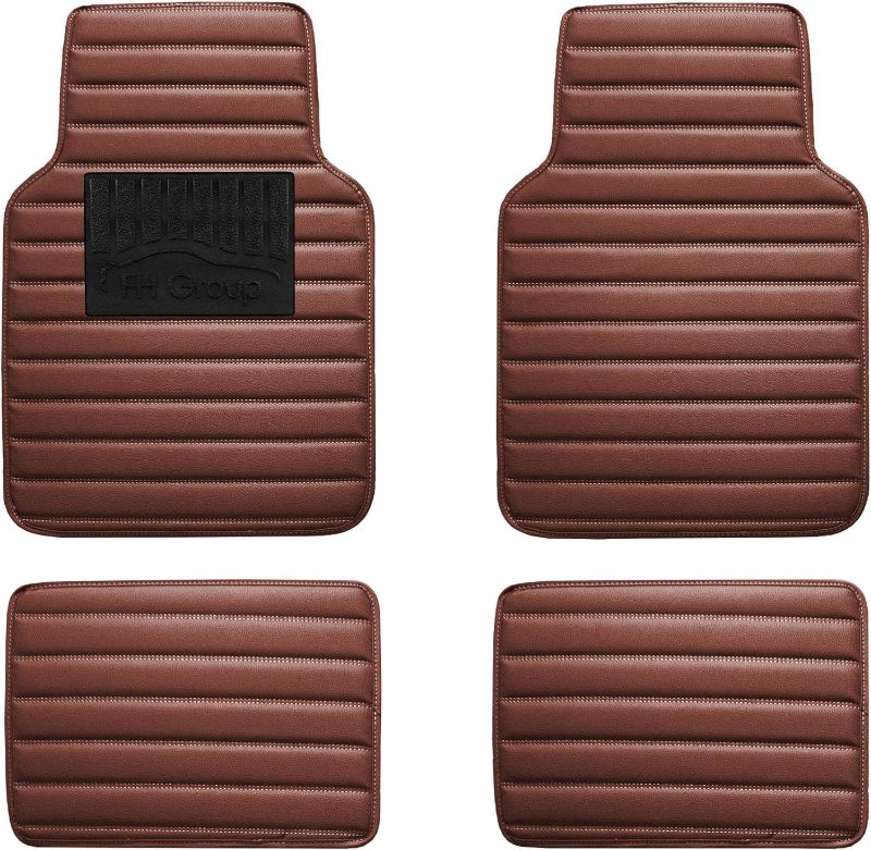 Photo 1 of FH Group Floor Mats - Faux Leather Floor Mats for Cars, Universal Fit Automotive Floor Mats, All Purpose Car Floor Mats, PU Leather Protector Mat for Most Sedan, SUV, Truck Floor Mats Brown