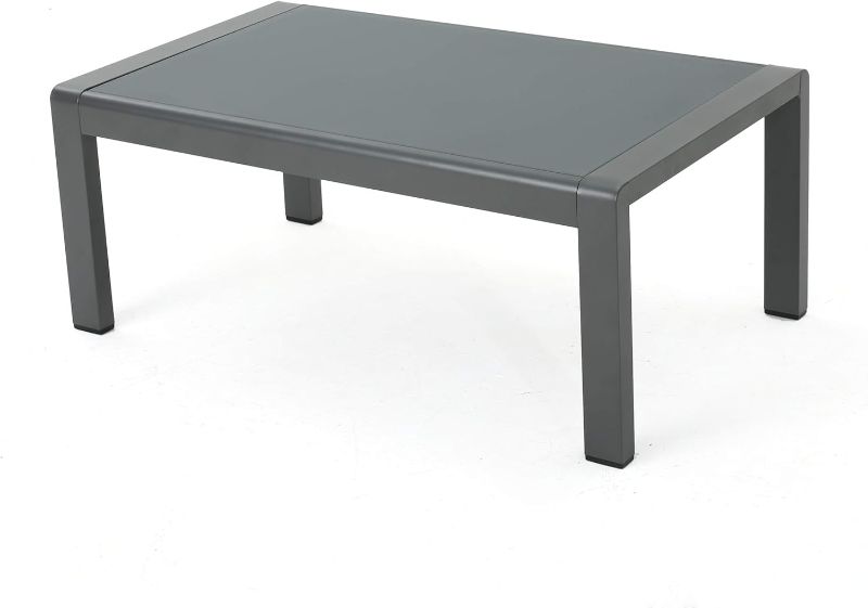 Photo 1 of **MISSING HARDWARE**
Christopher Knight Outdoor Aluminum Coffee Table with Tempered Glass Top, Grey
