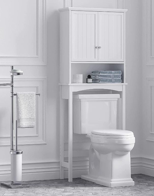 Photo 1 of *MISSING/LOOSE HARDWARE** UTEX Bathroom Storage Over The Toilet, Bathroom Cabinet Organizer with Adjustable Shelves and Double Doors, White
