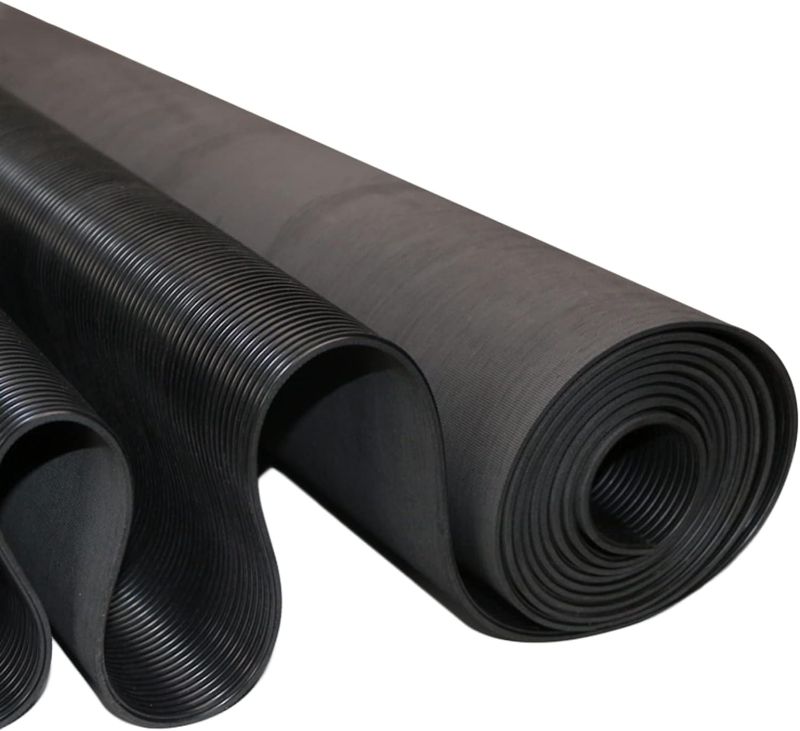 Photo 1 of *STOCK PHOTO JUST FOR REFERENCE*  Rubber Floor Mats, Black Garage Home Gym Floor Mat, Indoor Outdoor Anti Slip Fine Ribbed Rubber Matting 1/8" Think, 2ft 3ft 4ft 5ft 6ft 10ft 13ft 16.4ft 20ft ( Color : Black , Size : 1.5X3m/5X9.8ft )
