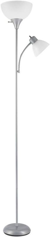 Photo 1 of *STOCK PHOTO JUST FOR REFERENCE** Globe Electric 67134 72" Torchiere Floor Lamp + Adjustable Reading Light, Silver, Frosted Plastic Shade, 3-Step Rotary Switch on Socket, Living Room Décor, Reading Light, Home Essentials, Bedroom
