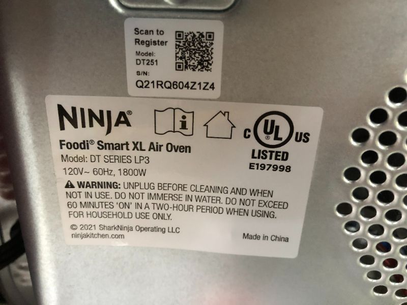 Photo 5 of ***NOT FUNCTIONAL - FOR PARTS - NONREFUNDABLE - SEE NOTES***
Ninja DT201 Foodi 10-in-1 XL Pro Air Fry Digital Countertop Convection Toaster Oven with Dehydrate and Reheat  Stainless Steel Finish