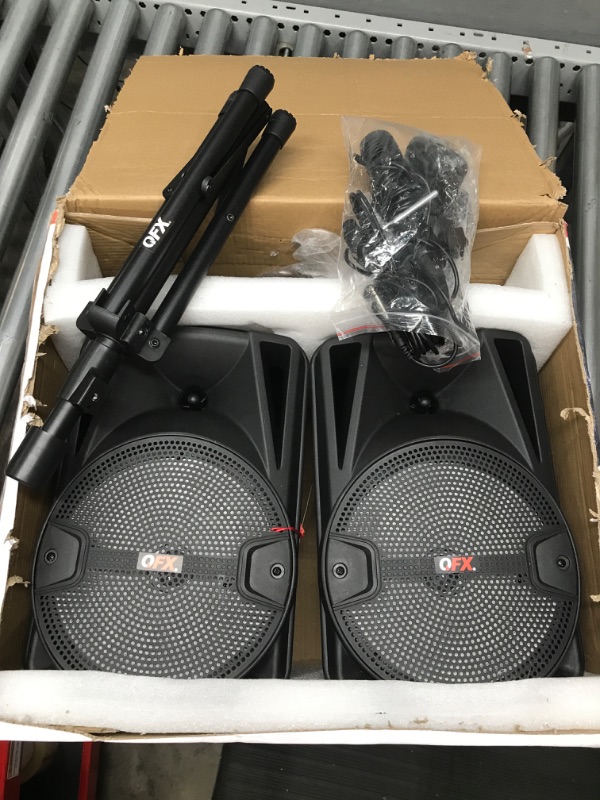 Photo 2 of PBX-800TWS 8-Inch Bluetooth Stereo PA System Comes with 2X 8 Speakers and 2X Stands, 2X Microphones, and a Remote Control