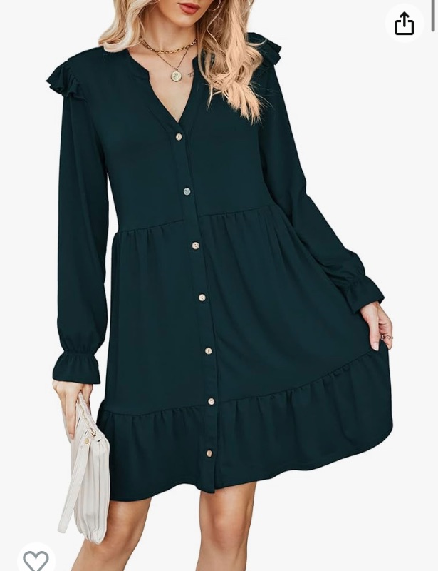 Photo 1 of KOJOOIN Women’s Fall Dress Casual Ruffle Tiered Long Sleeve Babydoll Mini Dresses Short Swing Skater Dress
 xxl