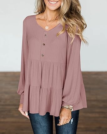 Photo 1 of Modershe Womens Long Sleeve Tunic Babydoll Knit Tops Peplum Ruffle Hem Blouse Loose Casual Shirt Flowy Swing Shift F-violet medium