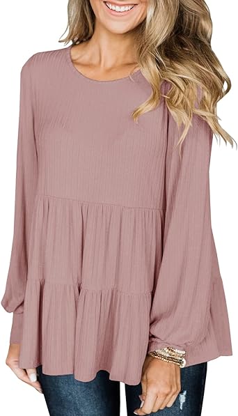 Photo 1 of Modershe Womens Long Sleeve Tunic Babydoll Knit Tops Peplum Ruffle Hem Blouse Loose Casual Shirt Flowy Swing Shift mulberry med
