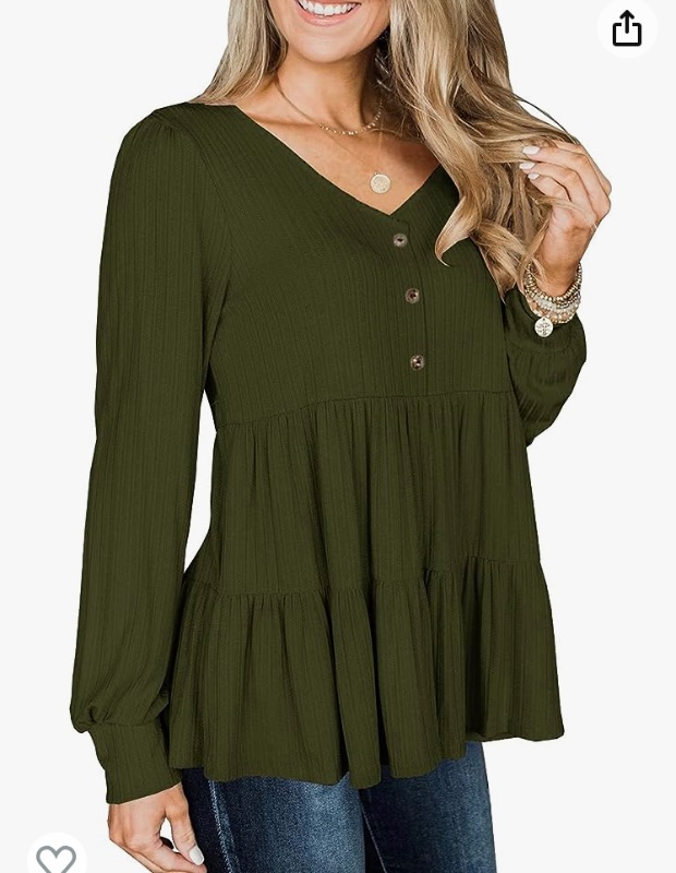 Photo 1 of Modershe Womens Long Sleeve Tunic Babydoll Knit Tops Peplum Ruffle Hem Blouse Loose Casual Shirt Flowy Swing Shift green med
