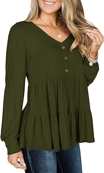 Photo 1 of Modershe Womens Long Sleeve Tunic Babydoll Knit Tops Peplum Ruffle Hem Blouse Loose Casual Shirt Flowy Swing Shift green med
