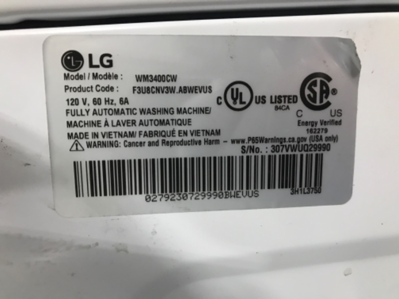 Photo 5 of LG 4.5-cu ft High Efficiency Stackable Front-Load Washer (White) ENERGY STAR
