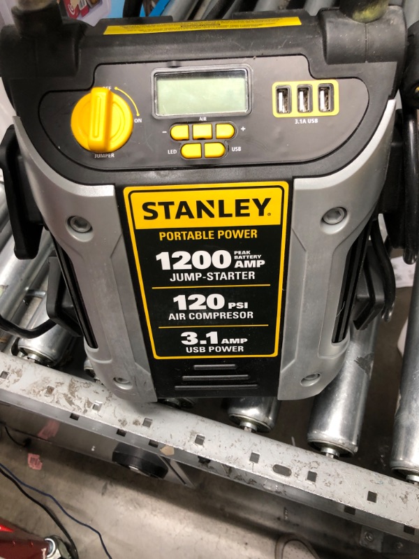 Photo 3 of STANLEY J5C09D Digital Portable Power Station Jump Starter: 1200 Peak/600 Instant Amps, 120 PSI Air Compressor, 3.1A USB Ports, Battery Clamps 1,200 Peak Amps