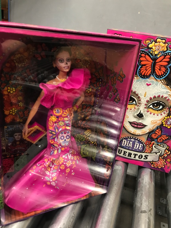 Photo 2 of Barbie 2023 Día De Muertos Barbie Doll Wearing Ruffled Pink Gown and Holding Tiny Ofrenda, Barbie Signature