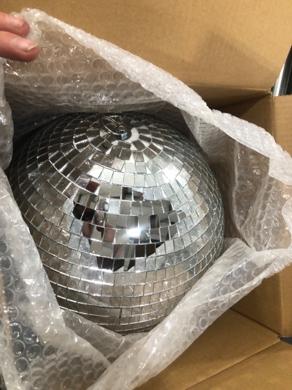 Photo 1 of  Disco Ball Mirror Ball Disco Party Decorations with Hanging Ring for DJ Club Stage Wedding Holiday, Silver,12 Inch, 10 Inch) 12 Inch, 10 Inch Silver 1 pcs 