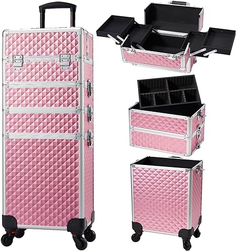 Photo 1 of *SEE PICTURE FOR COLOR* Stagiant Rolling Makeup Train Case Large Storage Cosmetic Trolley 4 in 1 Large Capacity Trolley Makeup Travel Case with Key Swivel Wheels Salon Barber Case Traveling Cart Trunk Black