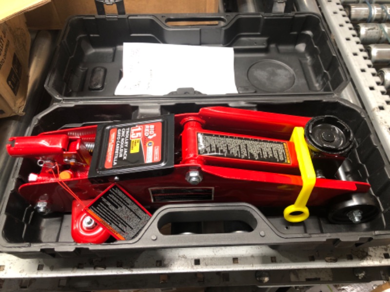 Photo 2 of BIG RED TAM820014S Torin Hydraulic Trolley Service/Floor Jack with Blow Mold Carrying Storage Case, 1.5 Ton (3,000 lb) Capacity, Red 1.5 Ton with Storage Case