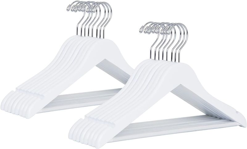 Photo 1 of Amber Home 15" White Wooden Clothes Hangers for Woman 20 Pack, Teenager Clothing Hangers for Shirt Jacket, Solid Wood Dress Coat Hangers with Non Slip Pants Bar (White, 20)
