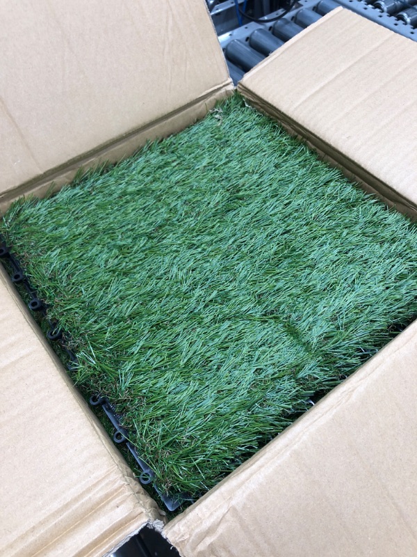 Photo 2 of XLX TURF Artificial Grass Turf Tiles Interlocking Set 12 Pieces, Fake Grass Tiles Self-draining for Pet Indoor/Outdoor Flooring Decor, 12"x12"