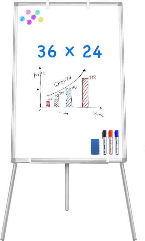 Photo 1 of Easel Whiteboard - Magnetic Portable Dry Erase 36 x 24 Tripod Height Adjustable, 3' x 2' Flipchart Easel Stand White Board for Office or Teaching at Home & Classroom
