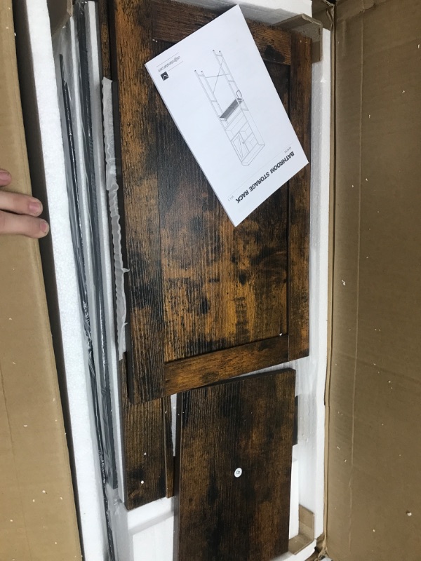 Photo 1 of **NON REFUNDABLE NO RETURNS**
**PARTS ONLY**MISSING HARDWARE/PARTS DAMAGE AND MISSING
 Over The Toilet Storage Rack with Cabinet, 5-Tier Bathroom Space Saver with Adjustable Shelf, Freestanding Bathroom BROWN