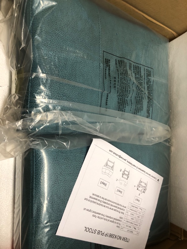 Photo 1 of KATDANS Bar Stools Set of 2, 24" Counter Height Saddle Bar Stools, Upholstered PU Leather Bar Stools for Kitchen Island, Mid Century Modern Backless Barstools with Metal Base, KS861P-Teal, 2Pcs Black With Teal Cushion 24" Set of 2