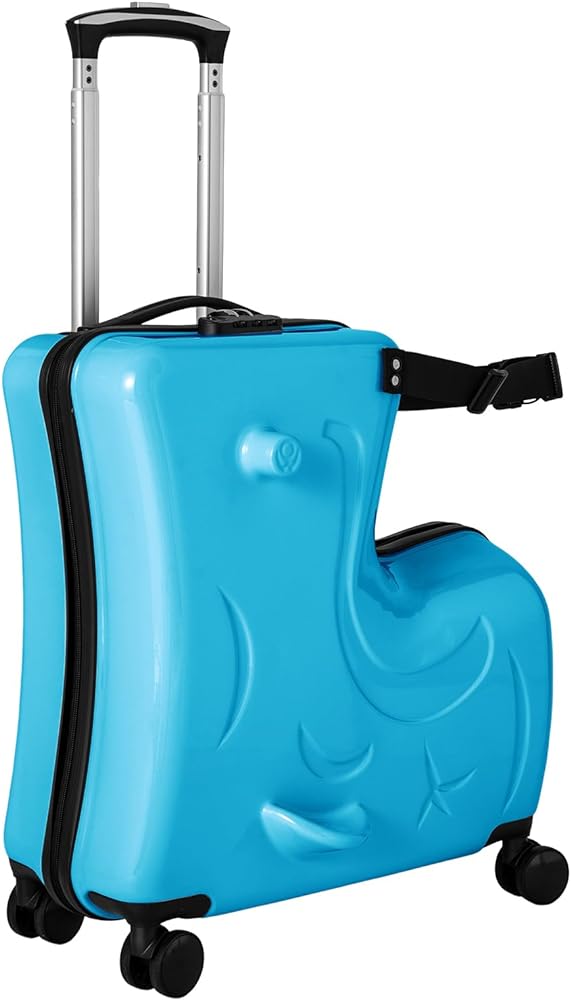 Photo 1 of 20" Kid's Ride-on Travel Suitcase Children's Ride On Trolley Luggage Portable Kid Luggage with Wheels Luggage Carry On Luggage Children Travel Rideable Funny Suitcase, Blue