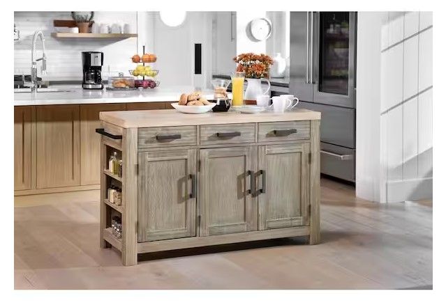 Photo 1 of **BOX 1 OF 3, MISSING OTHER BOXES**Cocina Kitchen Island Grey Wash with Wood Top and Frame
