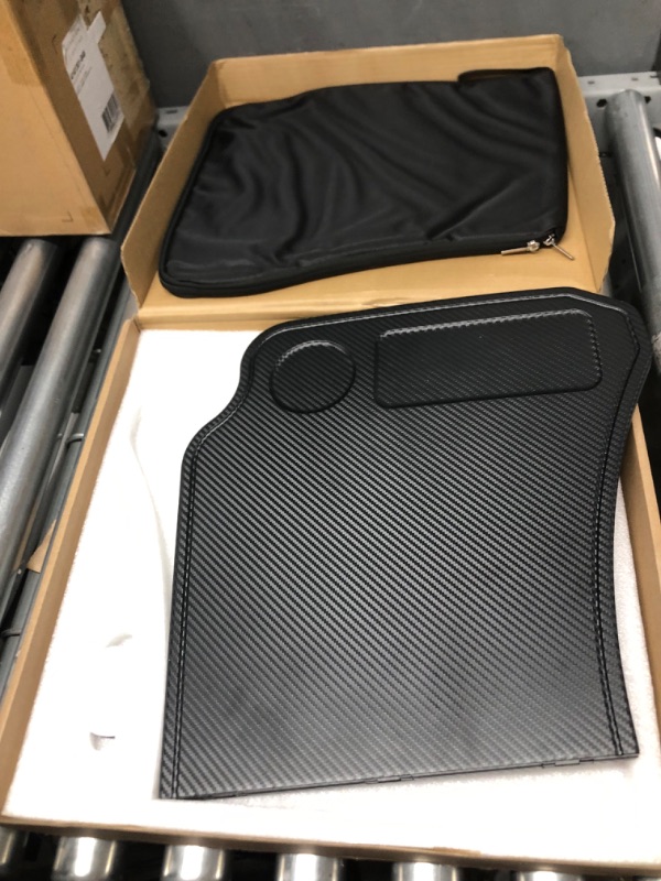 Photo 2 of Sionse Foldable Car Laptop Tray Desk Compatible with Tesla Model Y Model 3, Carbon Fiber Food Tray Table for Working, Travel & Eat Lunch in Car, Upgraded Steering Wheel Tray - Comfortable & Big Space