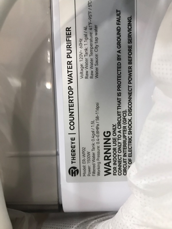 Photo 3 of **NONREFUNDABLE**FOR PARTS OR REPAIR**SEE NOTES**
Thereye Reverse Osmosis System Countertop Water Filter, 7 Stage Purification, Instant Heating Portable RO Filtration, BPA Free 2:1 Pure to Drain Water Purifier for Home RV (No Installation Required) Modern