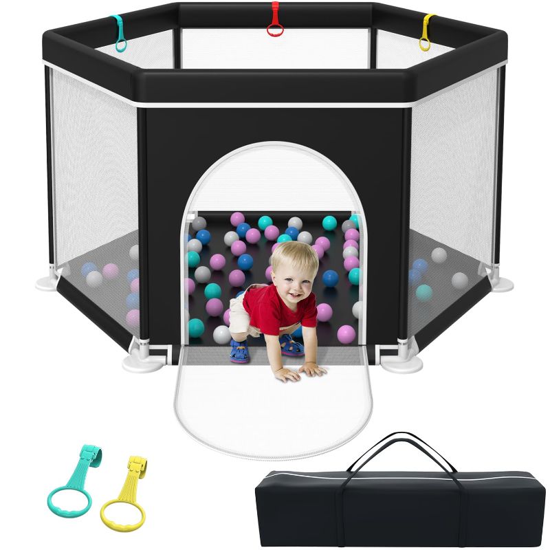 Photo 1 of Baby Playpen, Portable Playpen for Babies and Toddlers, Safety Baby Fence Area with Anti-Slip Base, Kids Activity Center with Gate, Indoor Outdoor Baby Play Yard Baby Fence with Soft Breathable Mesh