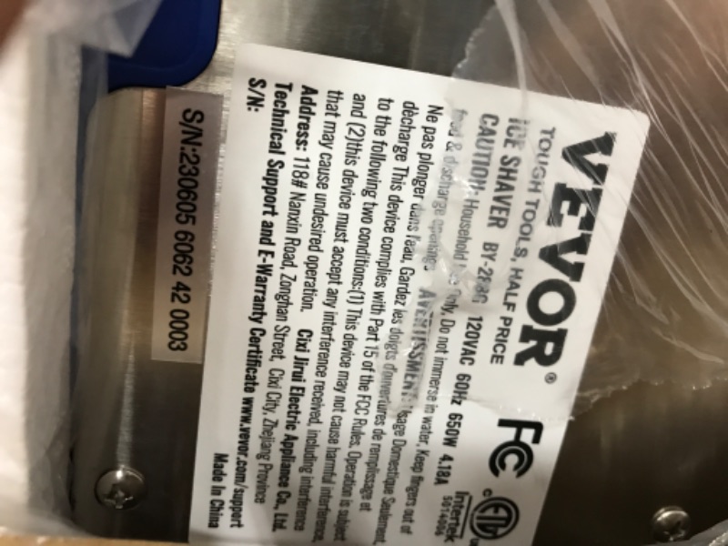 Photo 1 of VEVOR Commercial Ice Shaver Crusher, 265lbs Per Hour Electric Snow Cone Maker with 4.4lbs Ice Box, 650W Tabletop Shaved Ice Machine for Parties Events Snack Bar, Home and Commercial Use 265LLBS/H-300W