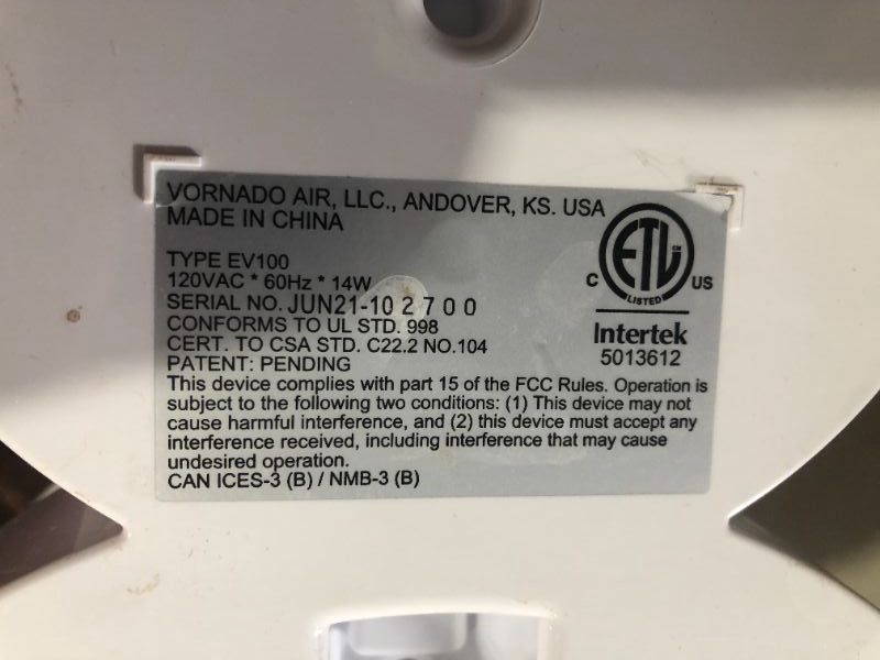 Photo 7 of ***POWERS ON - UNABLE TO TEST FURTHER***
Vornado EV100 Evaporative Whole Room Humidifier with SimpleTank, 1 Gallon Capacity, White