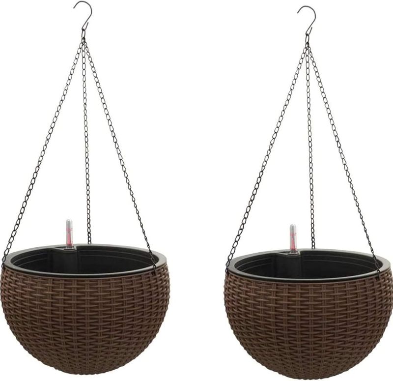 Photo 1 of ***Parts Only***10” Self-Watering Hanging Planter Basket System (2 Pcs) with Water Reservoir, Fill Indicator and Chain Hook – Heavy-Duty Rattan Style Brown Resin for Home,...
Size:2-Pack