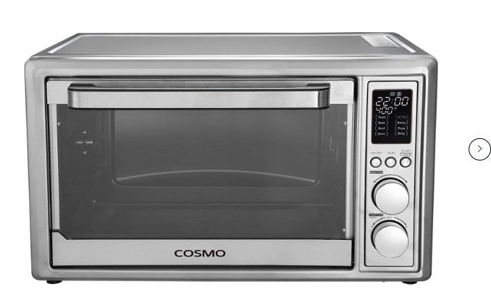 Photo 2 of Cosmo Air Fryer Toaster Oven COS-317AFOSS 32 Quart Compact Electric with LED Display, Air Fry Basket, Rotisserie Fork, 1800W in Stainless Steel
