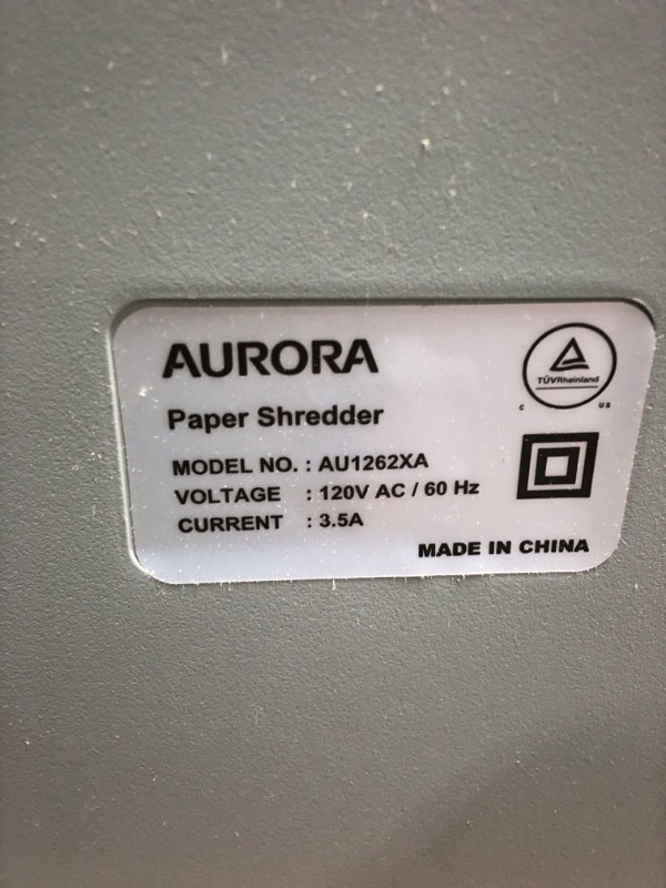 Photo 4 of Aurora AU1262XA Anti-Jam 12-Sheet Crosscut Paper and CD/Credit Card Shredder, White/Gray 12-Sheet Crosscut White