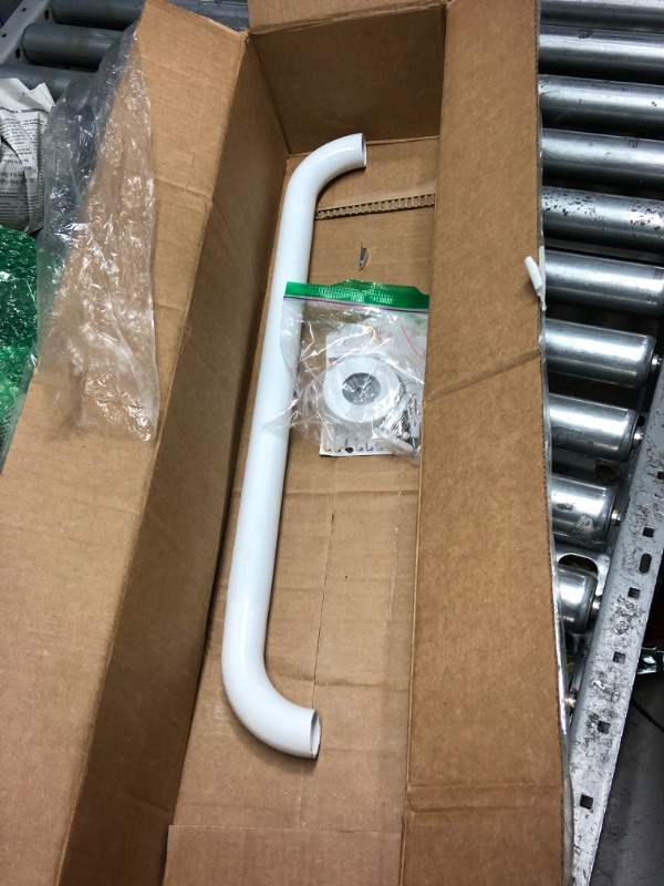 Photo 2 of 32 Inch Anti Slip Shower Grab Bar Oil Rubbed White 1.25" Diameter, Munzong Bathroom Grab Bar, Knurled Bathroom Balance Bar,Safety Hand Rail Support Handicap Elderly Senior Assist Bath Handle 32 Inch White