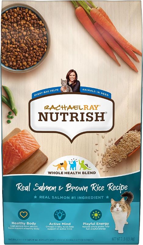 Photo 1 of **EXPIRES MAR 2025** Rachael Ray Nutrish Premium Natural Dry Cat Food, Real Salmon & Brown Rice Recipe, 3 Pounds (Packaging May Vary)
