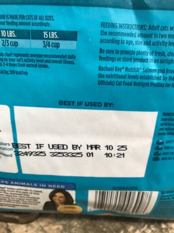 Photo 1 of **EXPIRES MAR 2025** Rachael Ray Nutrish Premium Natural Dry Cat Food, Real Salmon & Brown Rice Recipe, 3 Pounds (Packaging May Vary)
