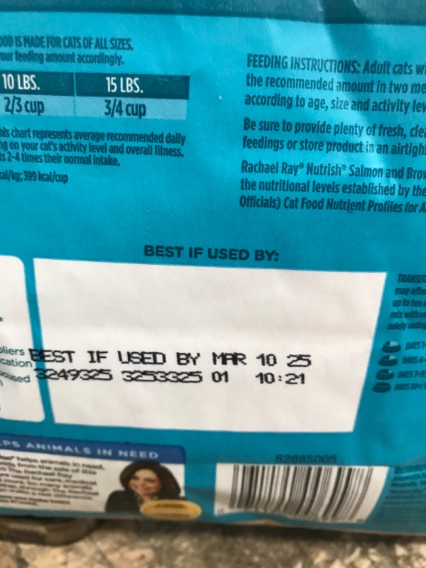 Photo 3 of **EXPIRES MAR 2025** Rachael Ray Nutrish Premium Natural Dry Cat Food, Real Salmon & Brown Rice Recipe, 3 Pounds (Packaging May Vary)
