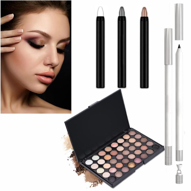 Photo 1 of Eyebrow Color Pencil Eye Shadow Eyelid Eyeliner Stencils, 36 Pairs Quick Eye Makeup Kit With 2 Pcs Eyeliner Pencil and 3 Pcs Shadow Penci for Beginners Eyeliner Eyeshadow Variety