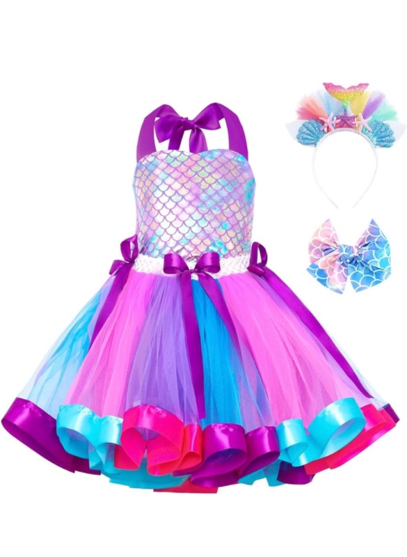 Photo 1 of Doctor Unicorn Girls Mermaid Costume Outfit Set Tutu Mermaid Dress with Headband 5-6year old 