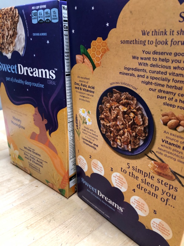 Photo 2 of * 2 BOXES* Sweet Dreams Night Time Cereal, Honey Moonglow Almond, 13.5 OZ Box EXP DEC 2023
