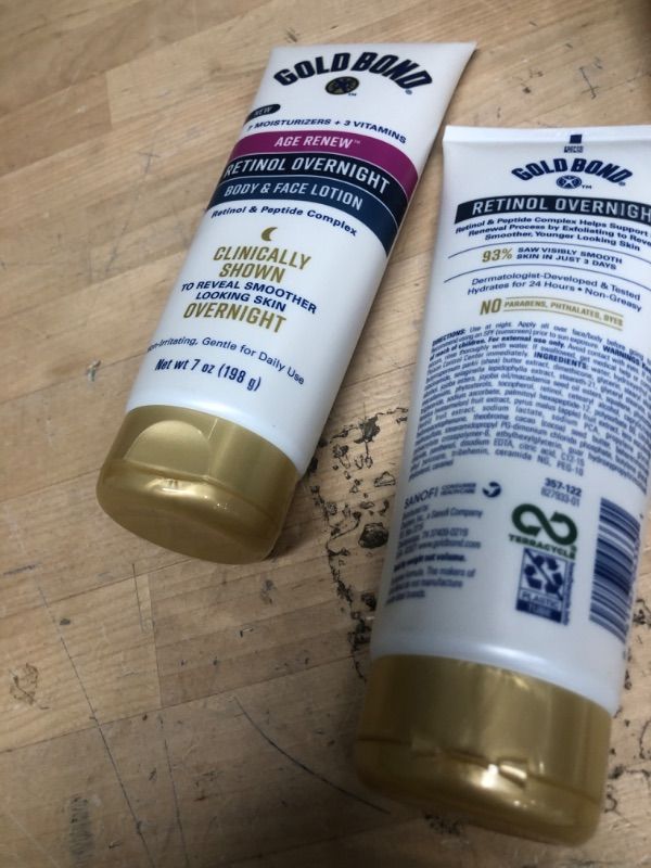 Photo 1 of ** 2 BOTTLES* Gold Bond Age Renew Retinol Overnight Body & Face Lotion, with Retinol & Peptide Complex, 7 oz.