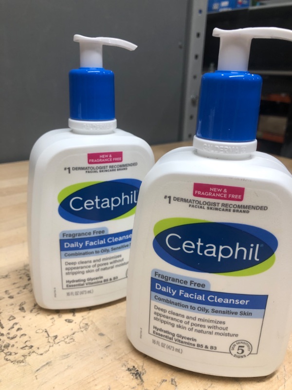 Photo 2 of * 2 BOTTLES* Cetaphil Face Wash, Daily Facial Cleanser for Sensitive, Combination to Oily Skin, NEW 16 oz, Fragrance Free,Gentle Foaming, Soap Free, Hypoallergenic NEW 16oz