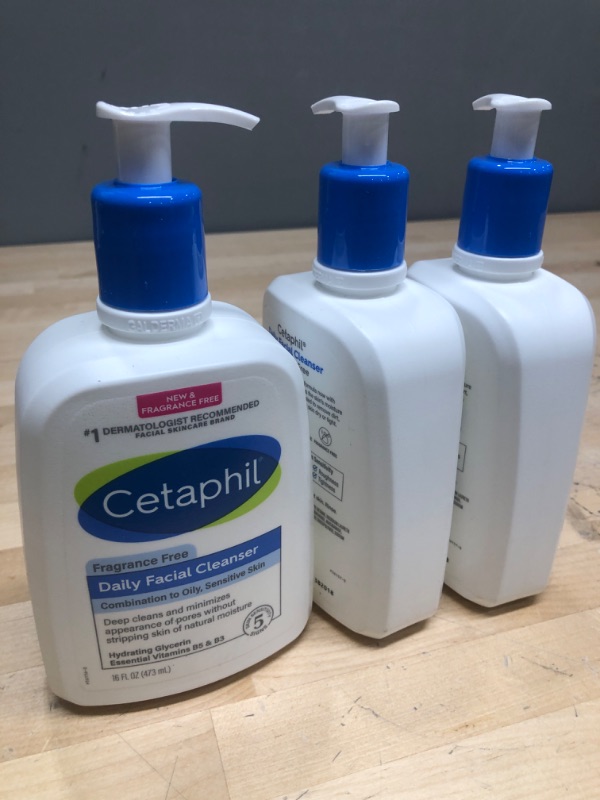 Photo 2 of * 3 BOTTLES* Cetaphil Face Wash, Daily Facial Cleanser for Sensitive, Combination to Oily Skin, NEW 16 oz, Fragrance Free,Gentle Foaming, Soap Free, Hypoallergenic NEW 16oz